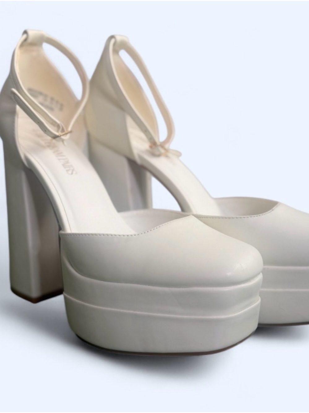 Platform Block Heel Ankle-Strap Pumps in Ivory Dream Paris 11